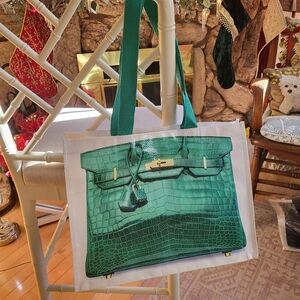 Reusable shopping, grocery,  tote bag. Printed to look like a  Birkin bag